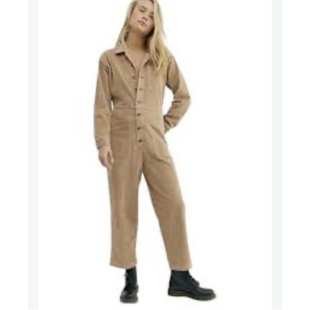 Free People Gia Cord Overalls Women's Large Brown Corduroy Button Up Utility
